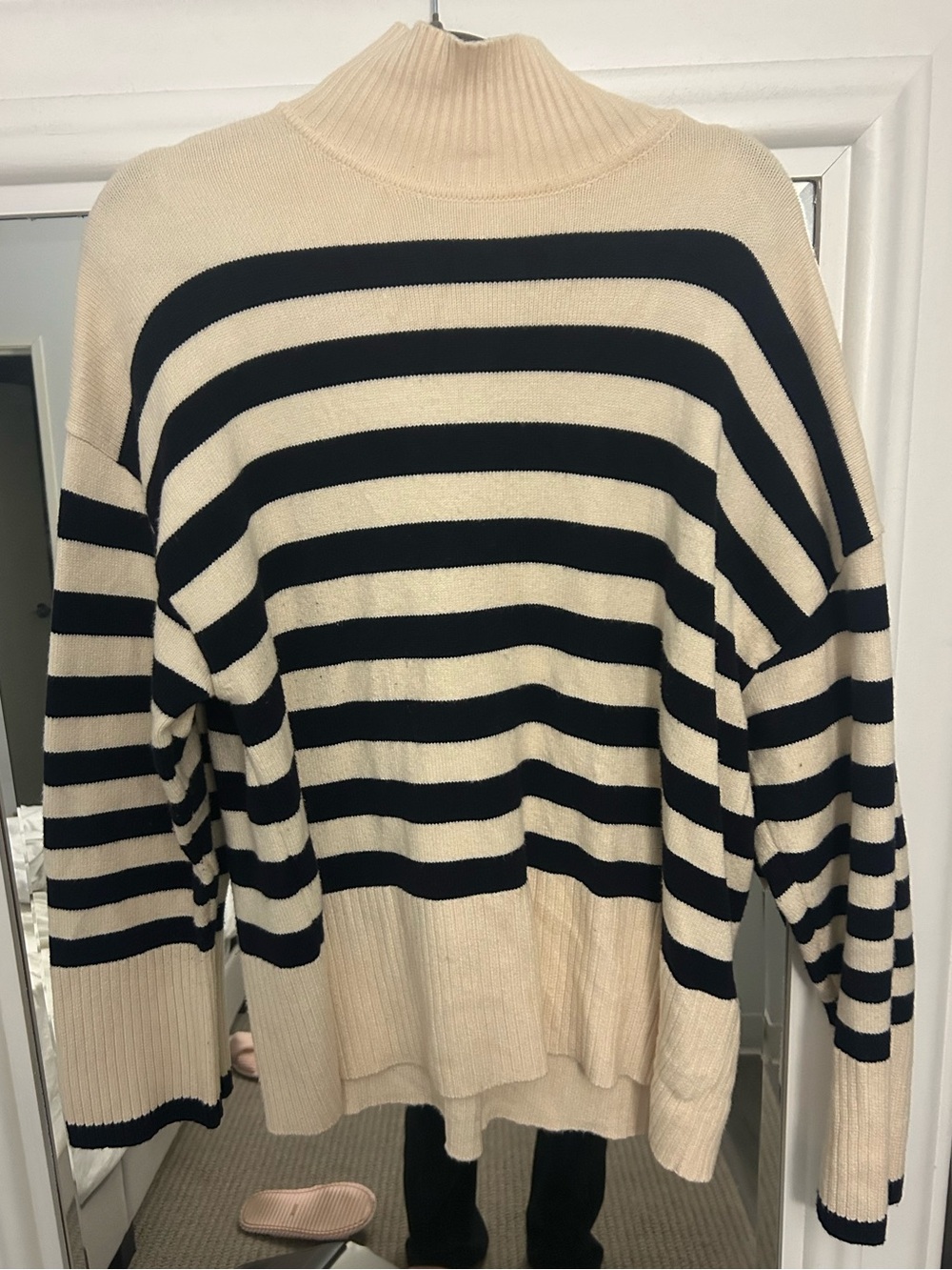 Zara Cream and Black Striped Turtleneck Sweater